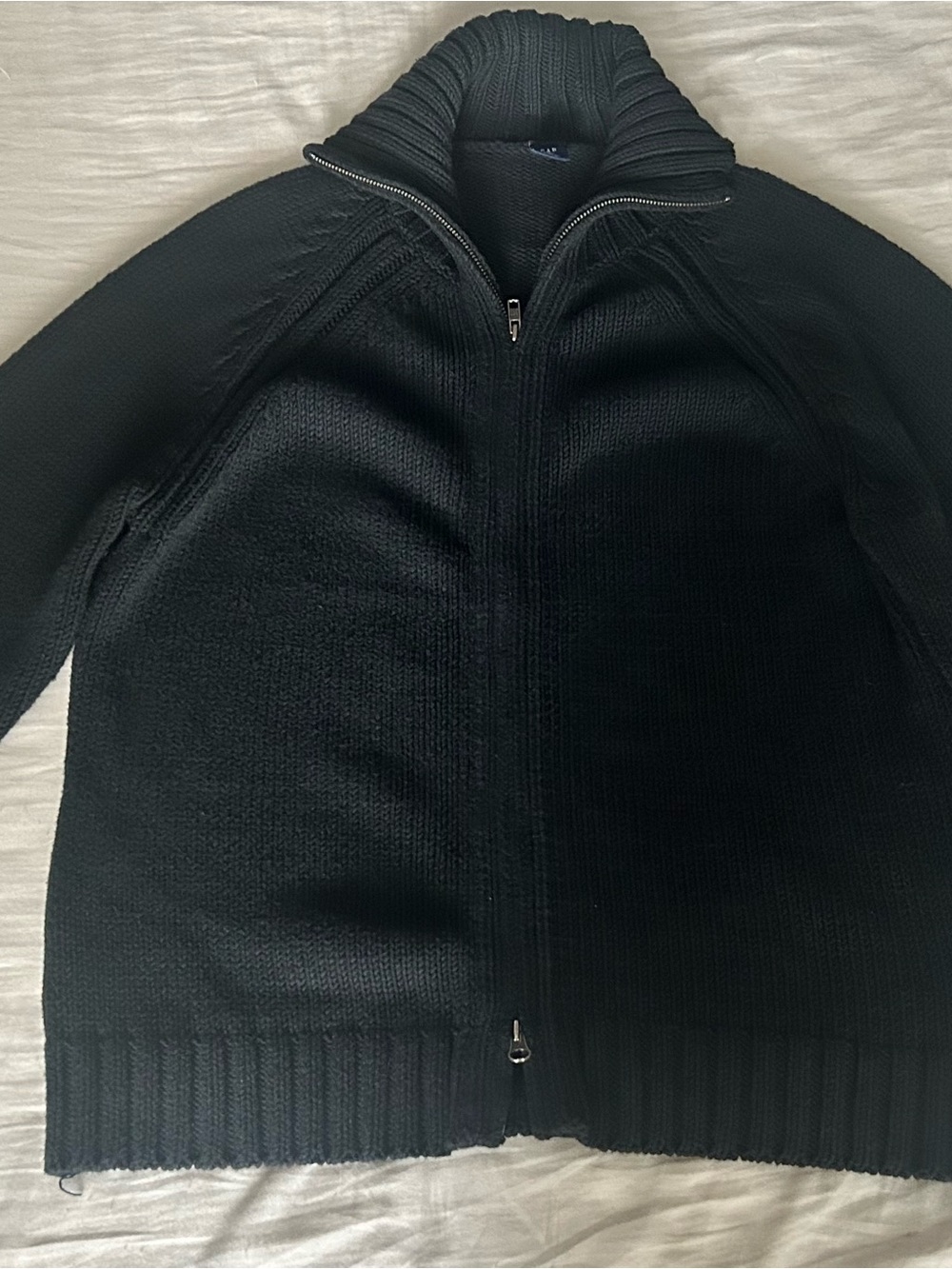 Men's Black Full-Zip Ribbed Collar Sweater